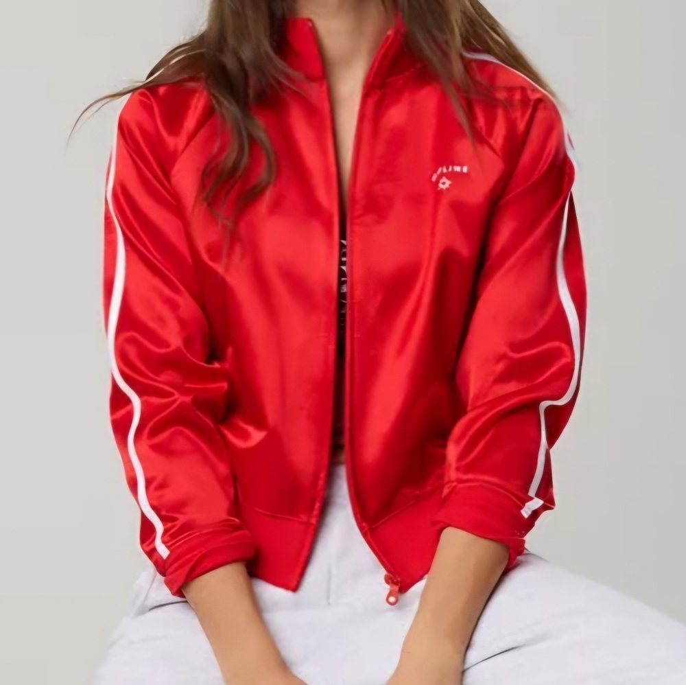 Offline Red Satin Women's Jacket Oversized XS (Best For Size 4-6)